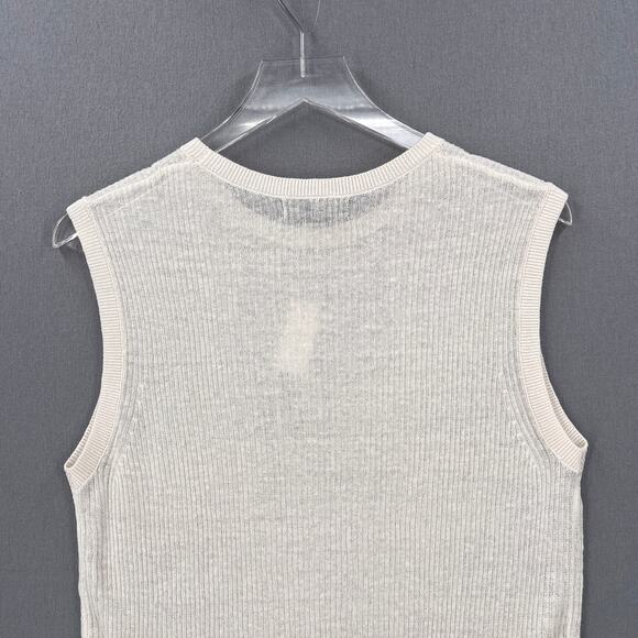 BANANA REPUBLIC Eliza LInen Blend Muscle Tank Top Small Cream Sleeveless Ribbed - Picture 7 of 14